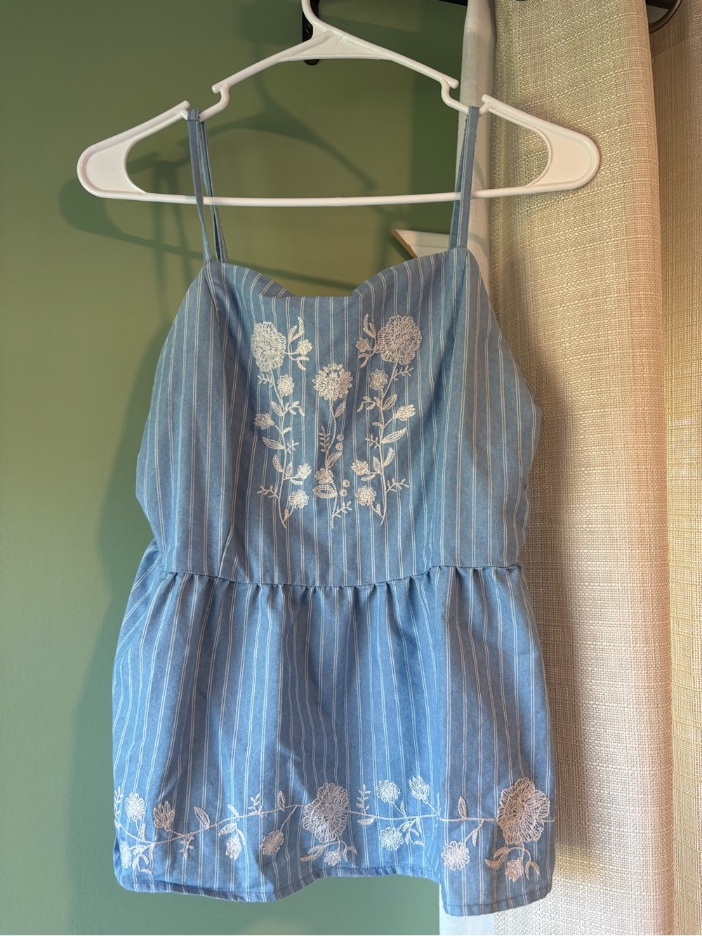 Harper Blue and White Striped Embroidered Cami Top